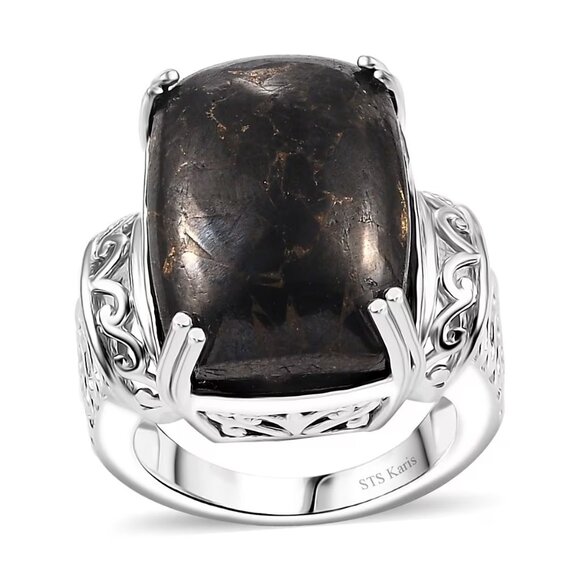 Matrix Silver Shungite 10.50 ctw Solitaire Ring in Platinum Bond Size 6 - Picture 3 of 4